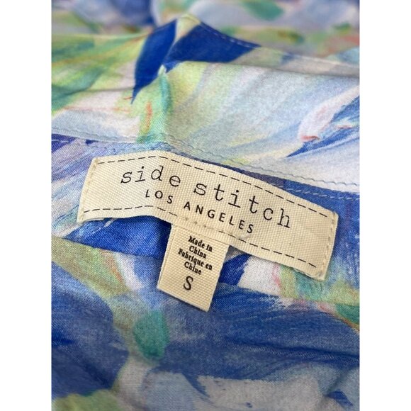 Side Stitch Short-Sleeve Button Front Midi Dress Aqua Bloom Womens Size Small - Picture 6 of 8